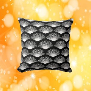 Art Deco Weißer Lüfter Schwarzes Muster Kissen