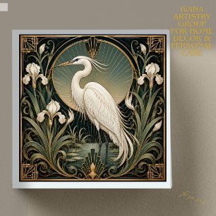 ART DECO WEIßER REIHER KERAMIKFLIESE, VINTAGE AKZE FLIESE