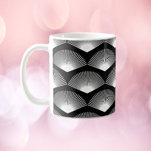 Art Deco Weißes Lüftermuster Schwarzer Hintergrund Kaffeetasse
