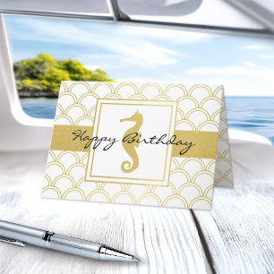 Art Deco-Welle Gold Glitter Seepferdchen Geburtsta Karte