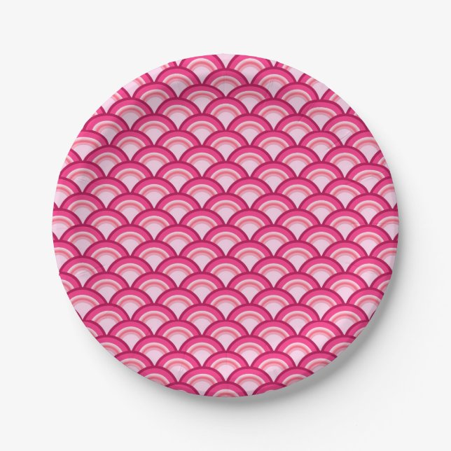 Art-Deco-Wellenmuster - Fuchsia und Korallen Pappteller (Vorderseite)