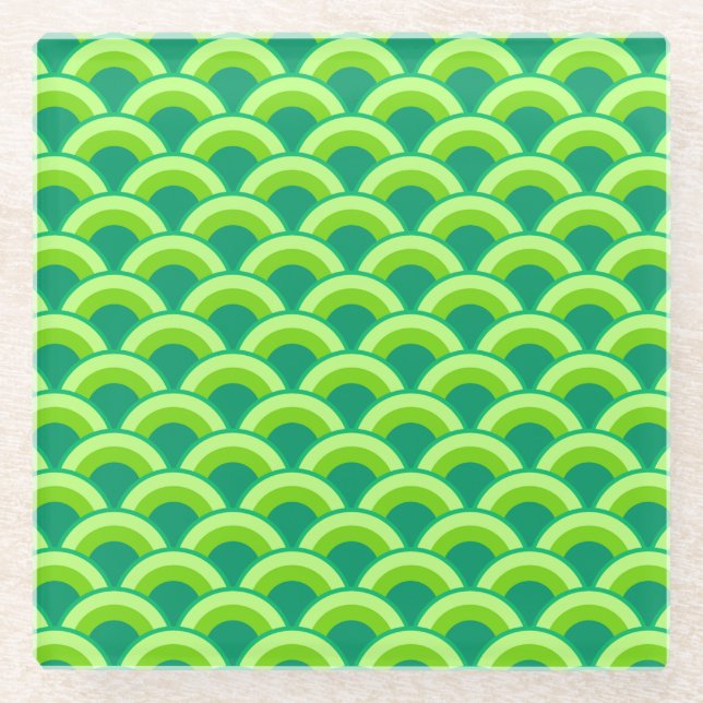 Art Deco Wellenmuster - Jade grün Glasuntersetzer (Vorderseite)