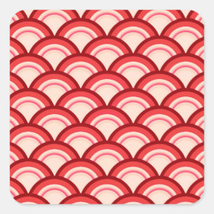 Art Deco Wellenmuster - Korallenrot und Rosa Quadratischer Aufkleber