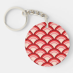 Art Deco Wellenmuster - Korallenrot und Rosa Schlüsselanhänger