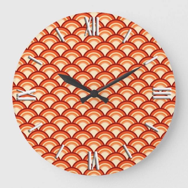 Art-Deco-Wellenmuster - Mandarine orange Große Wanduhr (Vorderseite)
