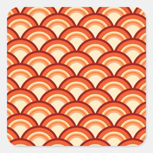 Art-Deco-Wellenmuster - Mandarine orange Quadratischer Aufkleber (Vorderseite)