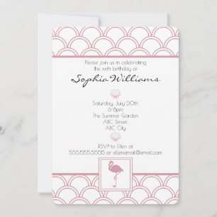 Art Deco Wellenmuster Rosa Flamingo Geburtstag Einladung