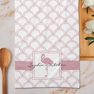 Art Deco Wellenmuster Rosa Flamingo Geschirrtuch