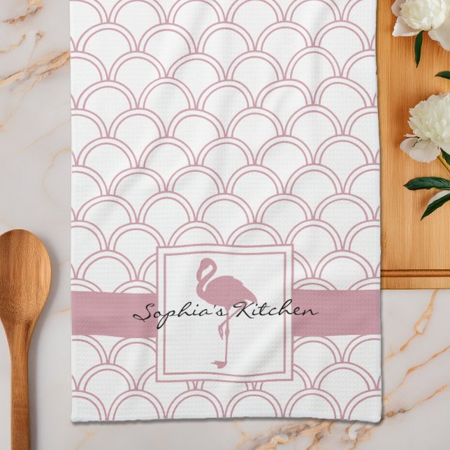 Art Deco Wellenmuster Rosa Flamingo Geschirrtuch (Von Creator hochgeladen)