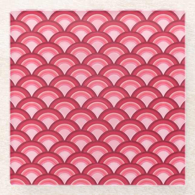 Art Deco-Wellenmuster - rot und fuchsia Glasuntersetzer (Vorderseite)