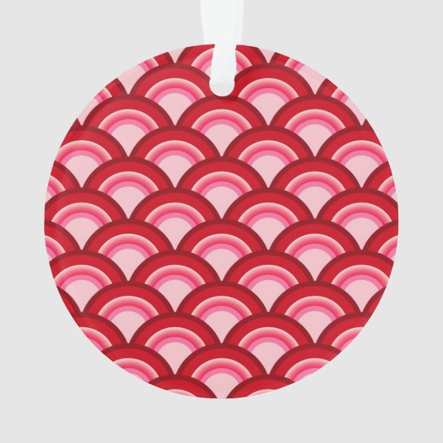 Art Deco-Wellenmuster - rot und fuchsia Ornament (Rückseite)