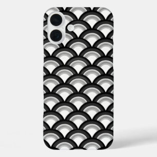Art-Deco-Wellenmuster - Schwarzweiß iPhone 16 Plus Hülle