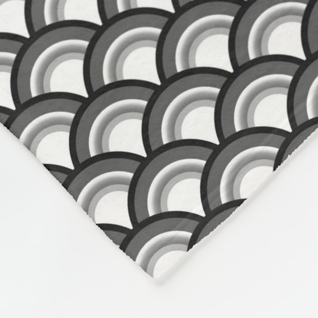 Art-Deco-Wellenmuster - Schwarzweiß Fleecedecke (Ecke)