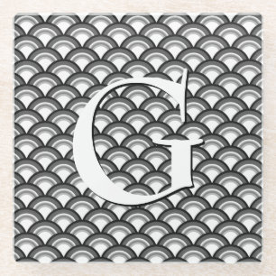 Art-Deco-Wellenmuster - Schwarzweiß Glasuntersetzer