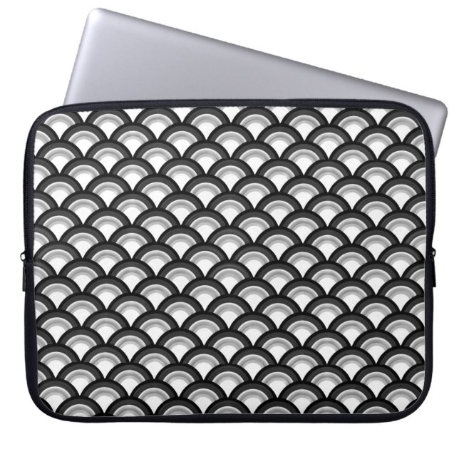 Art-Deco-Wellenmuster - Schwarzweiß Laptopschutzhülle (Vorderseite)