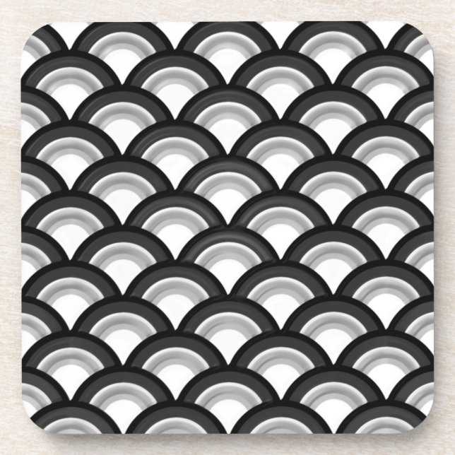 Art-Deco-Wellenmuster - Schwarzweiß Untersetzer (Vorderseite)