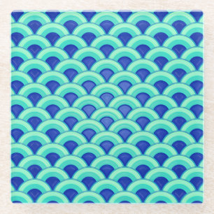 Art Deco Wellenmuster - Türkis und Kobalt Glasuntersetzer