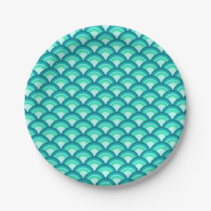 Art Déco-Wellenmuster - türkisfarbene Farbtöne Pappteller