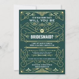 Art Deco werden Sie meine Bridesmaid Gold Green Einladung