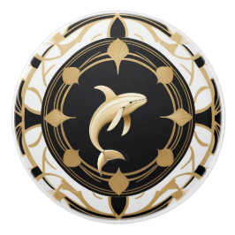 Art Deco Whale Schwarz-weiß Gold Keramikknauf