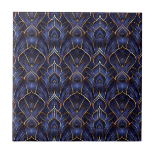 Art Deco Whimsical Vintag Blue Floral Muster Fliese