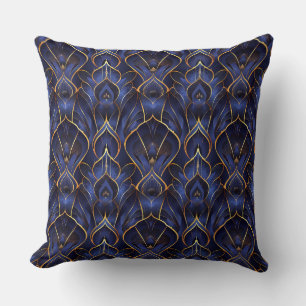 Art Deco Whimsical Vintage Blaues Blumenmuster Kissen