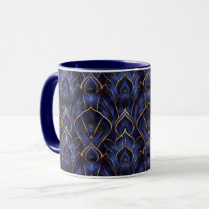 Art Deco Whimsical Vintage Blaues Blumenmuster Tasse
