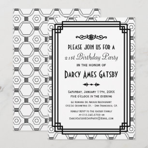 Art Deco White & Black Birthday Party - Einladung
