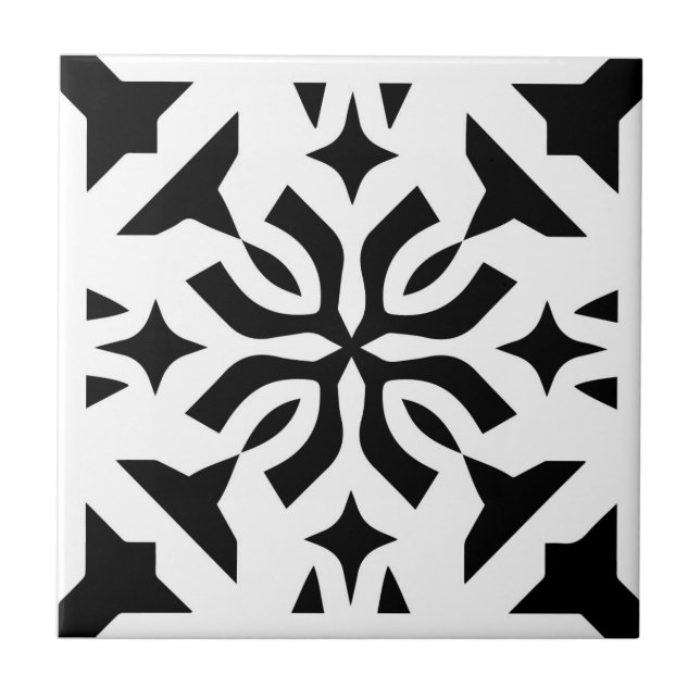 Art Deco White Black Keramik Tile Fliese (Vorderseite)