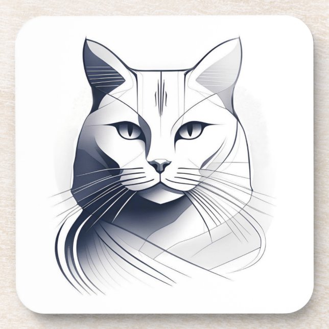 Art Deco White Cat Untersetzer Set (Vorderseite)