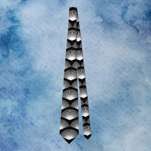 Art Deco White Fan Muster Schwarz Krawatte