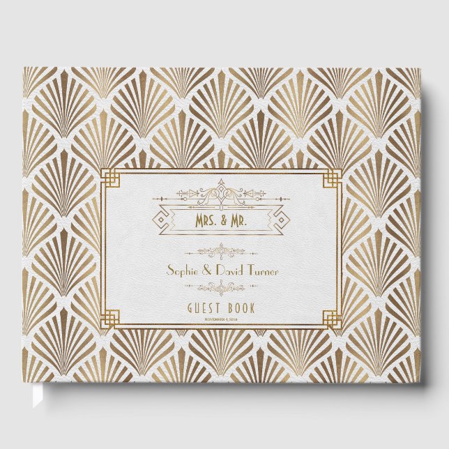 Art Deco White Gatsby 1920er Hochzeit Gästebuch (Vorderseite)