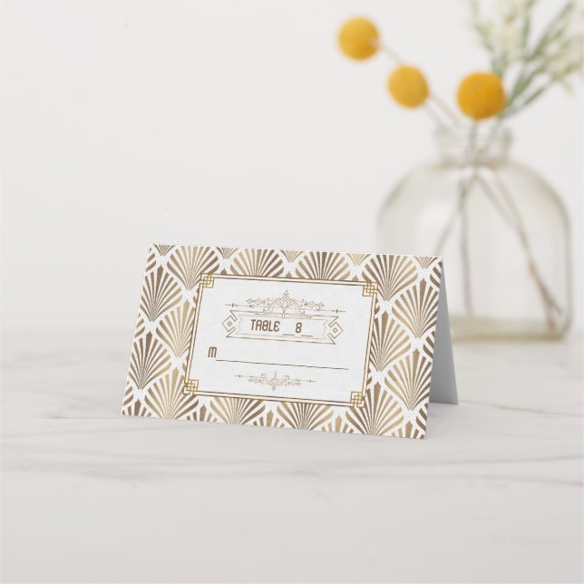 Art Deco White Gatsby 1920er Hochzeit Tischnummer Platzkarte (Vorderseite)