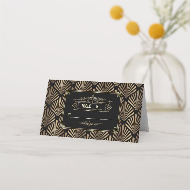 Art Deco White Gatsby 1920er Hochzeit Tischnummer Platzkarte (Vorderseite)