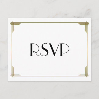 Art Deco White Great Gatsby Wedding RSVP Postkarte