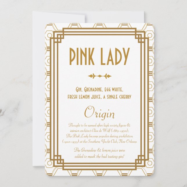 Art Deco White Wedding Drinks Cards (Vorderseite)