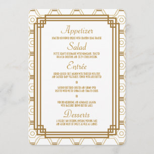 Art Deco White Wedding Menu Cards Menükarte