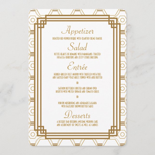Art Deco White Wedding Menu Cards Menükarte (Vorderseite)