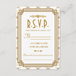 Art Deco White Wedding RSVP Cards