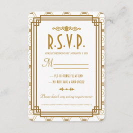 Art Deco White Wedding RSVP Cards Karte