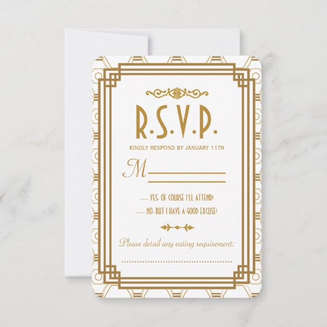 Art Deco White Wedding RSVP Cards Karte (Vorderseite)