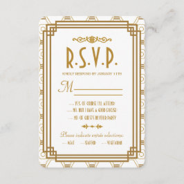 Art Deco White Wedding RSVP Cards Karte