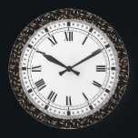 Art Deco Willow Leaf Muster Große Wanduhr<br><div class="desc">Chic moderne Kunst Deko Weidenblatt Patter in Schwarz und Imitat Kupfer.</div>