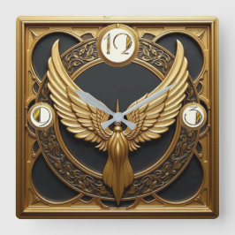 Art Deco Wings Quadratische Wanduhr