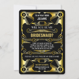 Art Deco wird mein Bridesmaid Gold & Black Einladung