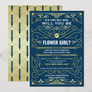Art Deco Wirst du mein Blumenmädchen sein Gold Dun Einladung