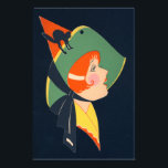 Art Deco Witch Hat Black Cat Fotodruck<br><div class="desc">Vintager Halloween-Print</div>