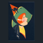 Art Deco Witch Hat Black Cat Fotodruck<br><div class="desc">Vintager Halloween-Print</div>