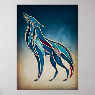 Art Deco Wolf-Geist Abstracte Geometrische Tierkun Poster
