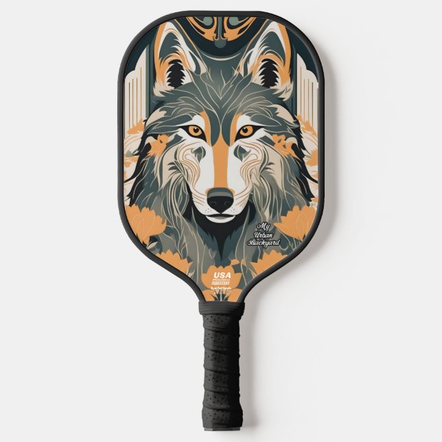 Art Deco Wolf Personalisiert Pickleball Paddle (Vorderseite)
